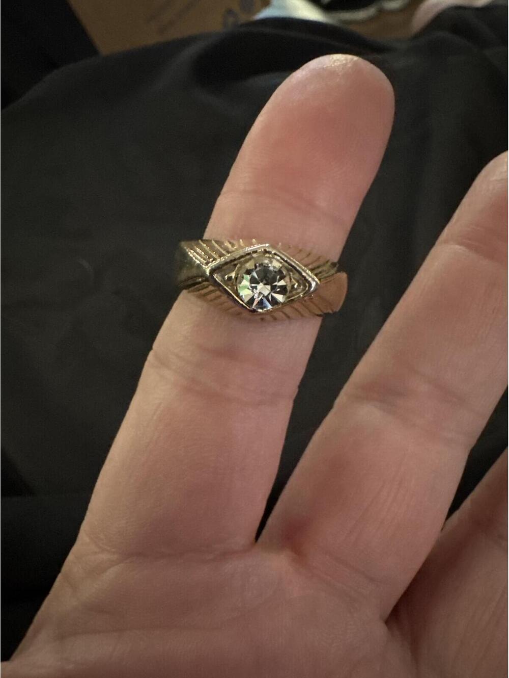 Vintage Gold Tone Ring with Clear Stone